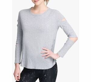 NEW DKNY long cut out sleeve t-shirt in pearl gray heather
